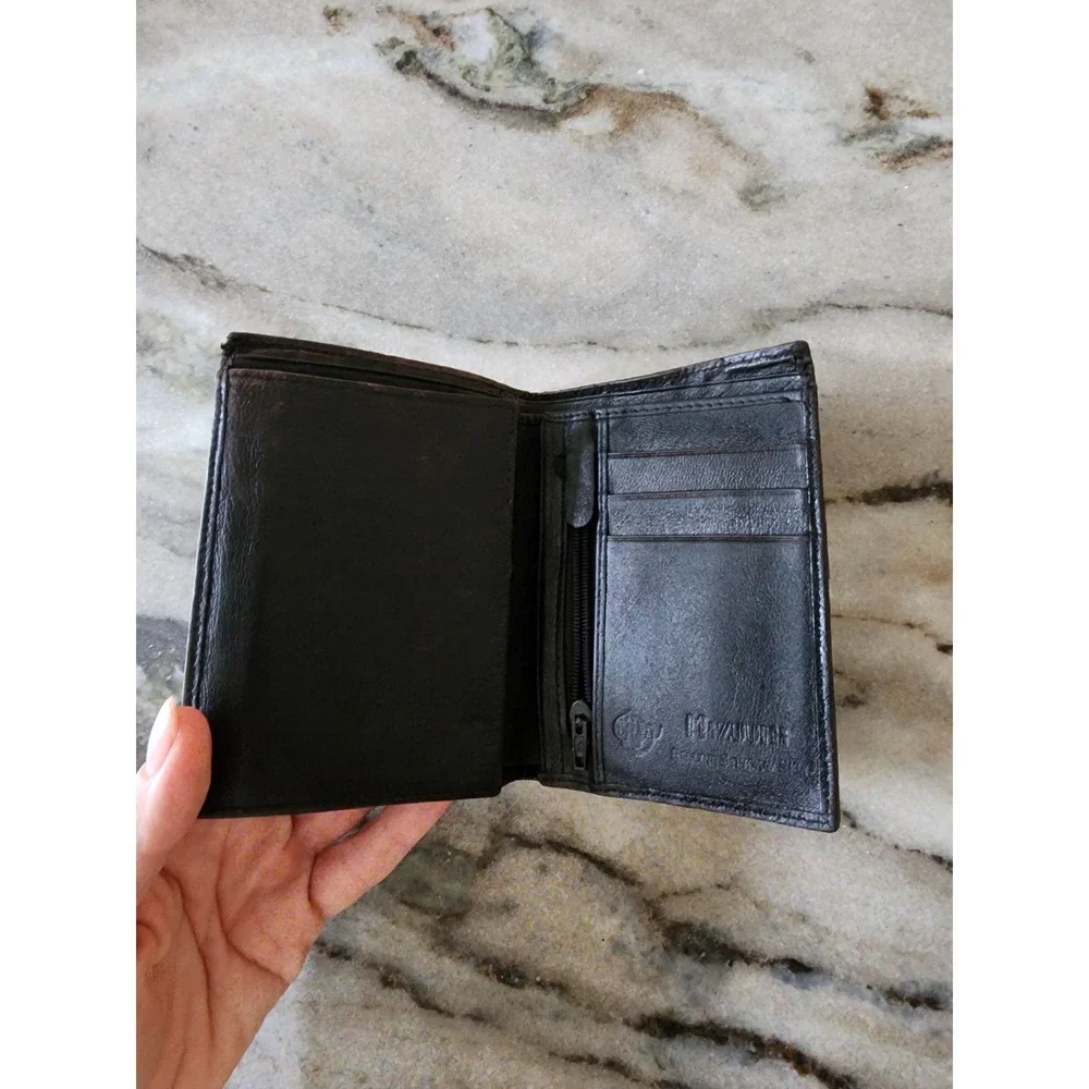 Mizuho Mens Black Genuine Stingray Skin Trifold Wallet White Pearl Eye Exotic